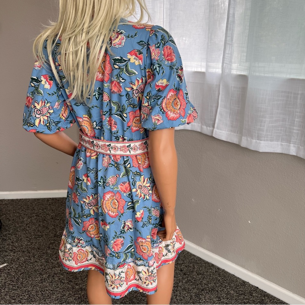JOIE Baha Floral Puff Sleeve Belter Mini Cotton Dress - Picture 6 of 11